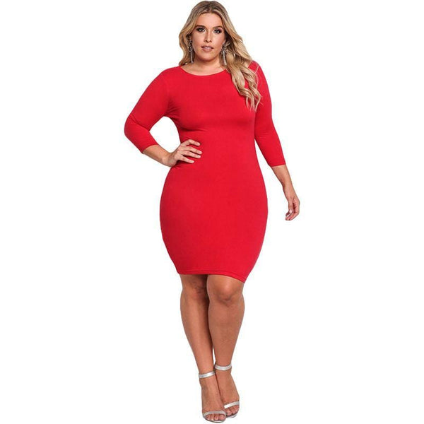 Plus Size Women Solid Color Long Sleeves Winter Bottoming Dress