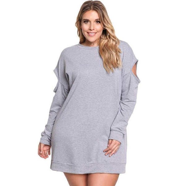 Women Autumn Winter Casual Style Solid Color Loose Pattern Pullover Dress