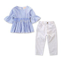 2 Pcs Set Girls Cotton Flare Sleeves Loose Tops And Jeans