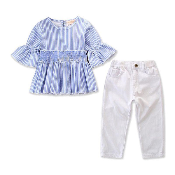2 Pcs Set Girls Cotton Flare Sleeves Loose Tops And Jeans