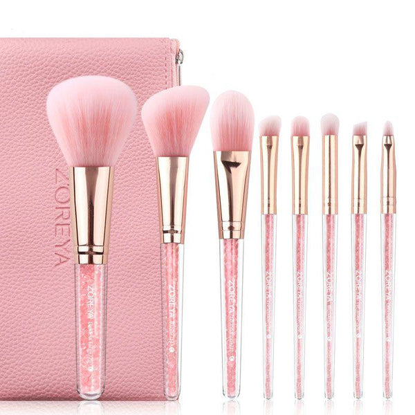 Shiny Rhinestone Design Handle Women 8 Pcs Nylon Cosmetic Brushes