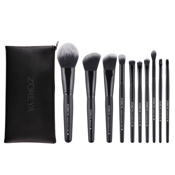 10 Pcs Packed Women Classic Pattern Wooden Handle Makeup Brushes