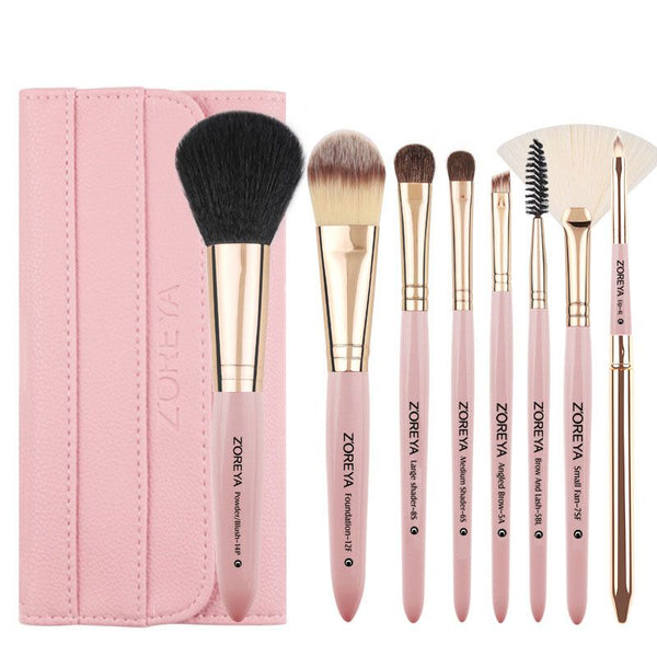 New Arrival Adult Women 8 Pcs Packed Wooden Handle Makeup Brushes