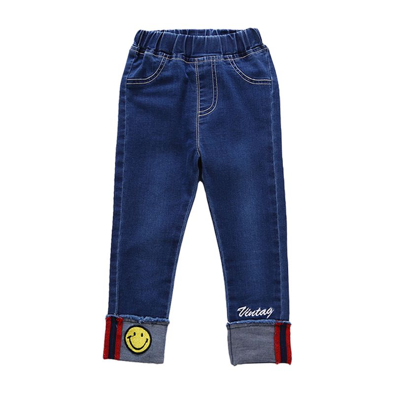 Fashion Kids Cotton Smile Embroidered Slim Fit Denim Jeans