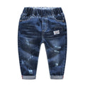 Boys Cotton Elastic Waist Ripped Jeans
