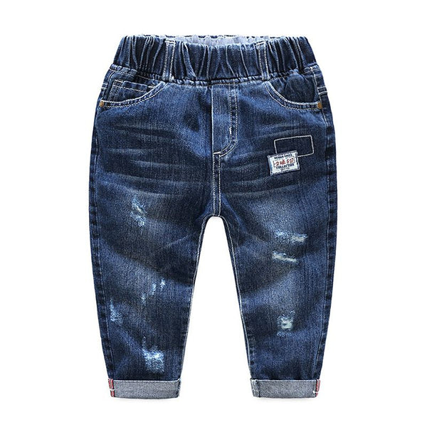 Boys Cotton Elastic Waist Ripped Jeans