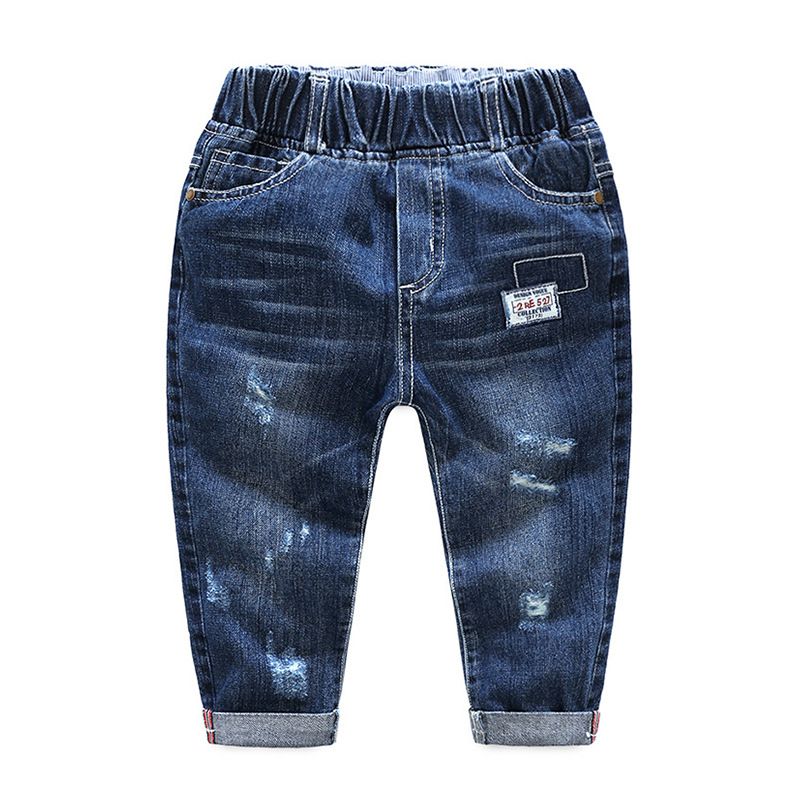 Boys Cotton Elastic Waist Ripped Jeans