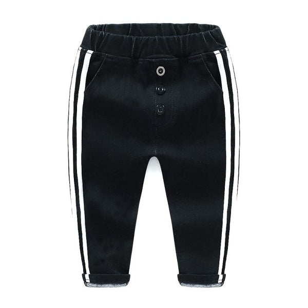 Cotton Stripes Printed Elastic Waist Slim Fit Jeans For Boys