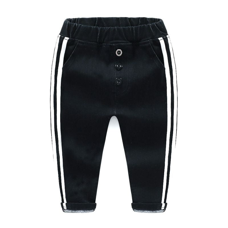 Cotton Stripes Printed Elastic Waist Slim Fit Jeans For Boys