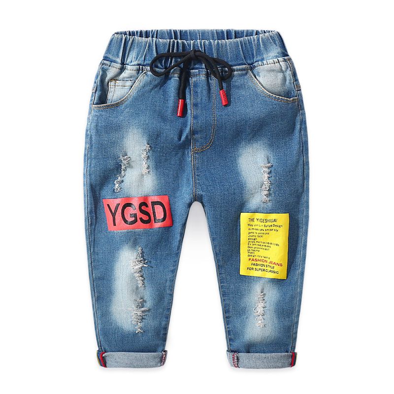 Fashion Boys Letter Printed Denim Pants