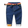 Fashion Boys Cotton Letter Printed Denim Jeans With Belt