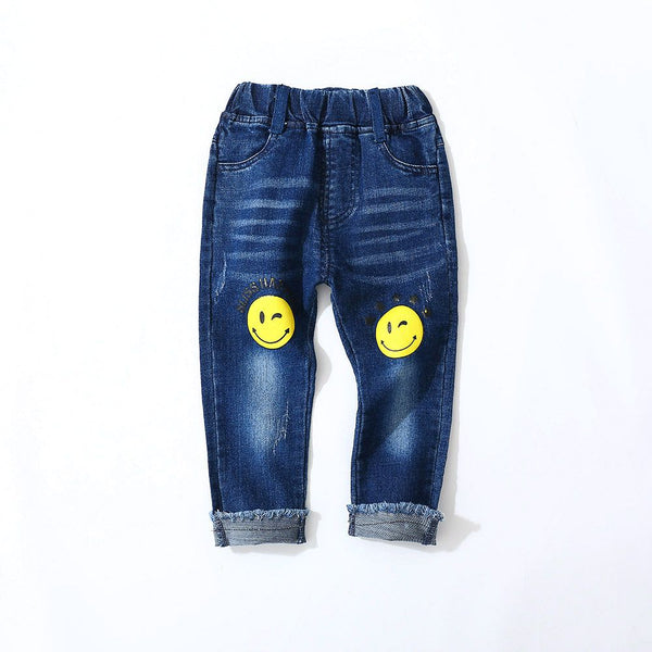 Cotton Smile Pattern Slim Fit Jeans For Boys