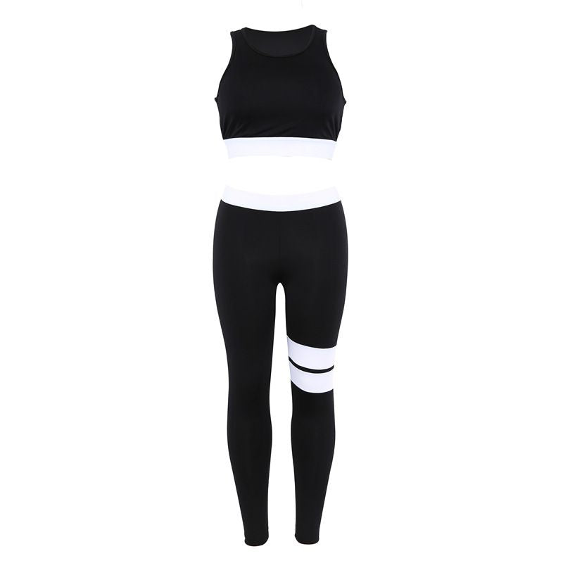 Classic Stripe Print Women Sports 2 Pcs Set