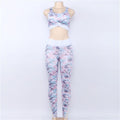 Women Fashion Camouflage Printed 2 Pcs Crop Top Sports Pants Set