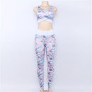 Women Fashion Camouflage Printed 2 Pcs Crop Top Sports Pants Set