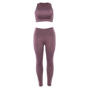 Women Fashion Solid Color 2 Pcs Crop Top Sports Pants Set