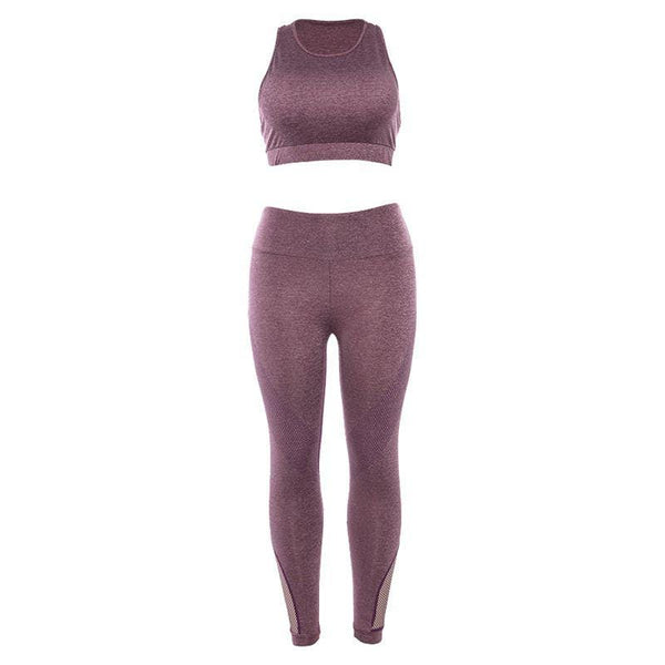 Women Fashion Solid Color 2 Pcs Crop Top Sports Pants Set