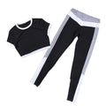 Women Classic Short Sleeves Crop Top Color Blocking Pants Sportswear
