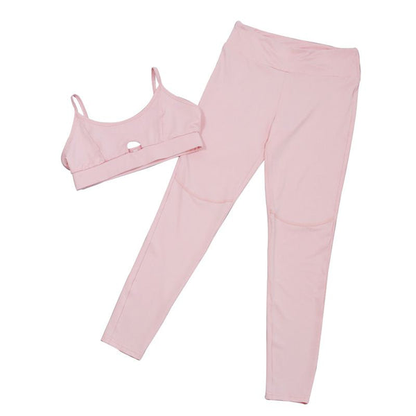 New Design Women Solid Color Camis Top Sports Pants Set