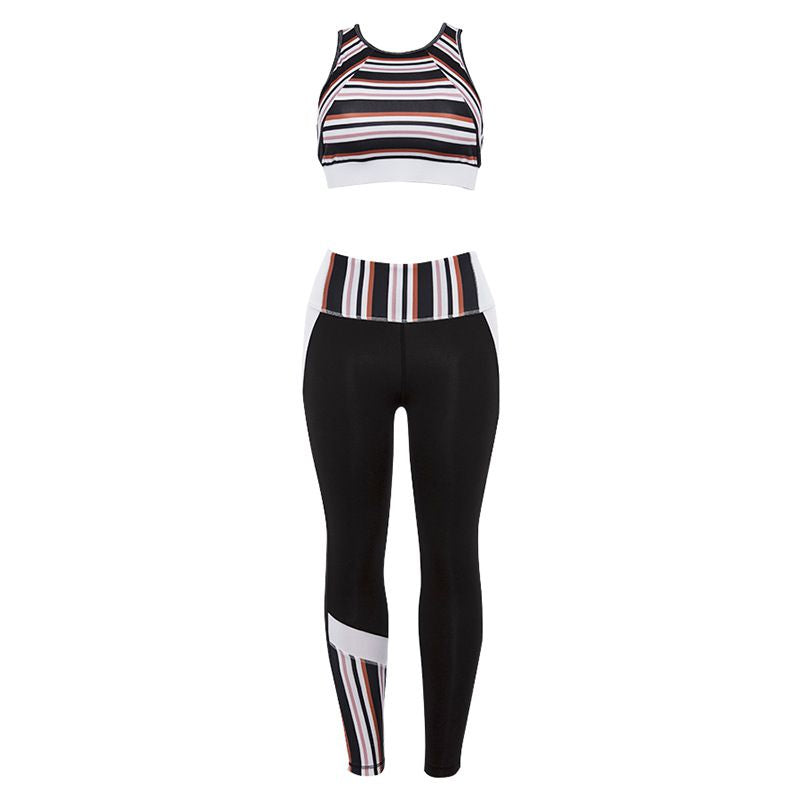 Fashion Stripes Pattern Women Sexy Yoga Sportswear Set