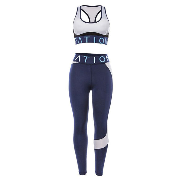 Fashion Letters Printed Women Color Blocking Design Sportswear Set