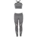 Women Sexy Crop Top Breathable Mesh Fabric Tight Sports Pants Set