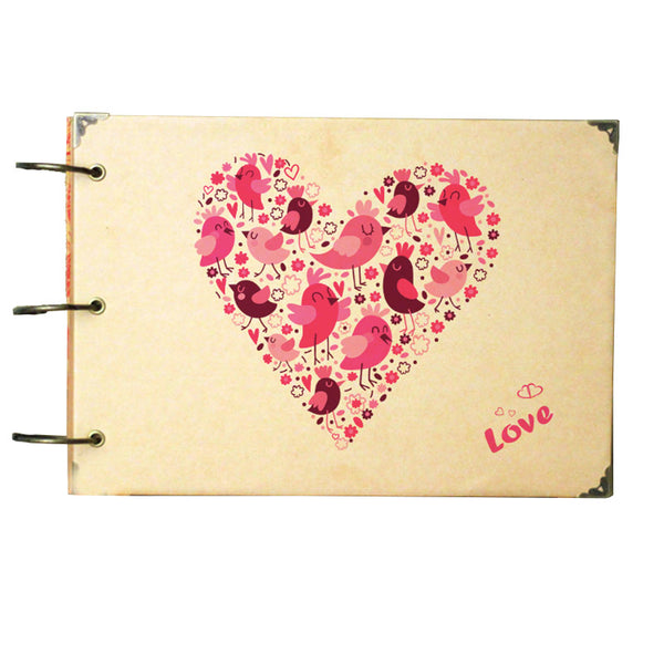 8 Inches Thickened Kraft Paper Pink Heart Hinged Rings Keychain Loose-leaf Wedding Family Photo Album