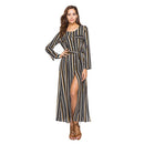 Casual Women Stripes Print Long Length Slit Loose Dress