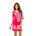 Women Bright Color Ethnic Print Sexy Scoop Neck Dress