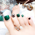 Winter Style Women Green Color Plaid Painting Art Toe Nails