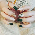 Fashion Winter Green Color Leaves Painting Women Art Nails