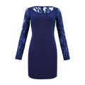 Fashion Lace Patchwork Women Solid Color Long Sleeves Dress