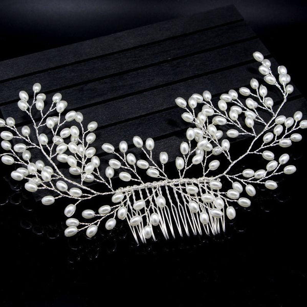 Women Pure White Imitation Pearl Handmade Wedding Comb Jewelry