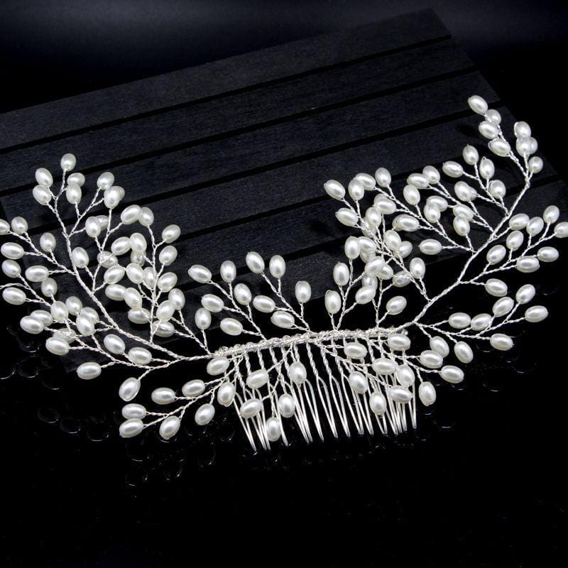 Women Pure White Imitation Pearl Handmade Wedding Comb Jewelry
