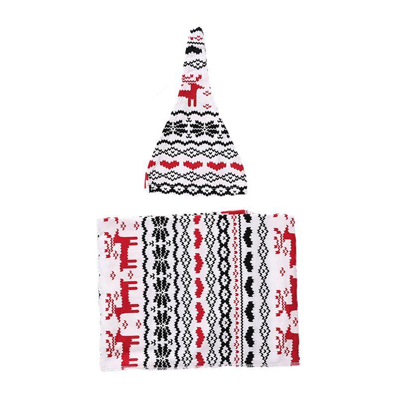 2 Pcs Set Newborn Elk Printed Swaddle Blanket And Hat