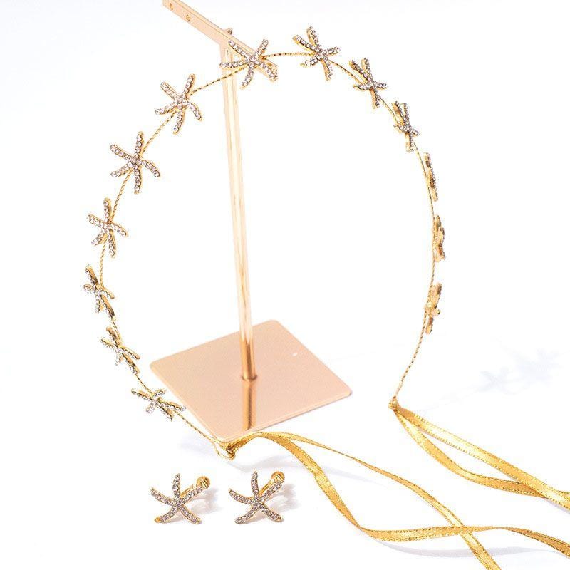 Women Golden Color Simple Design Starfish Pattern Ribbon Hairband