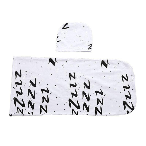 2 Pcs Set Infant Muslin Simple Printed Sleep Bag Swaddle Wrap With Hat
