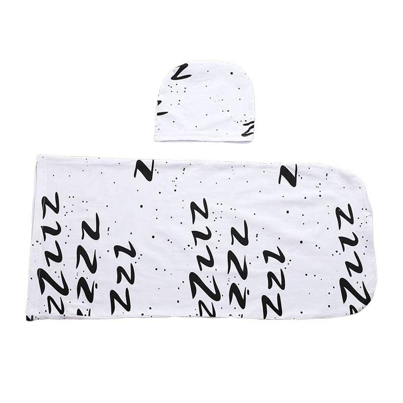 2 Pcs Set Infant Muslin Simple Printed Sleep Bag Swaddle Wrap With Hat