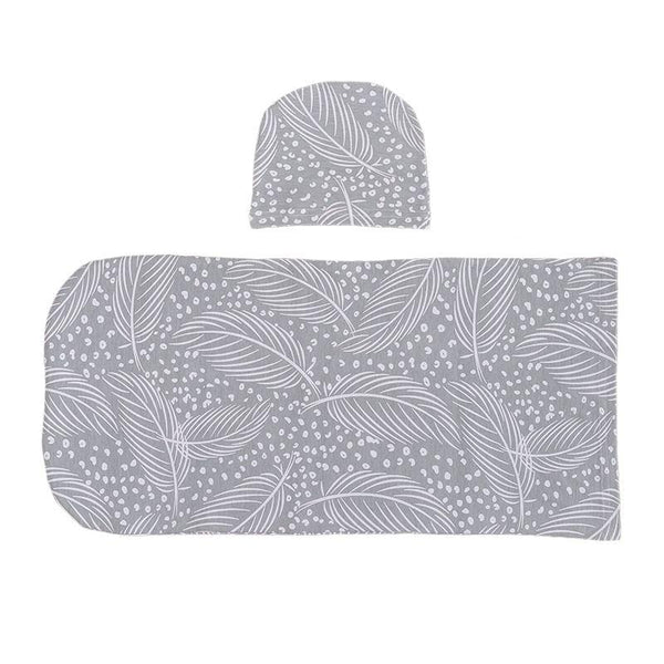 2 Pcs Set Infant Muslin Leaf Printed Sleep Bag Swaddle Wrap With Hat