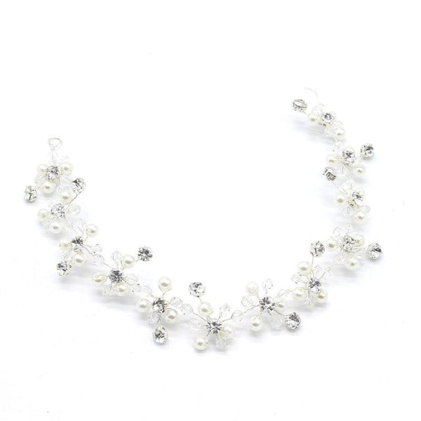 Women Handmade Imitation Pearl Rhinestone Pattern Wedding Shiny Hair Accessory