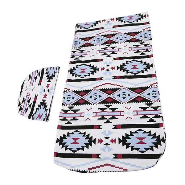 2 Pcs Set Newborn Muslin Geometry Printed Sleep Bag Swaddle Wrap With Hat