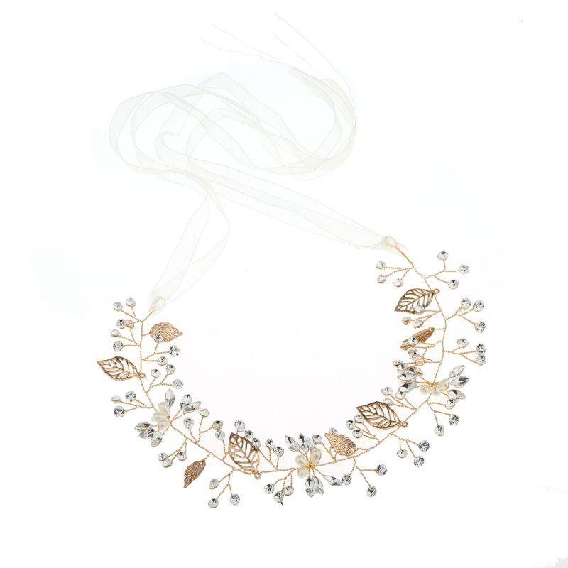 Golden Alloy Leaves Design Women Luxury Rhinestone Wedding Hair Jewelry