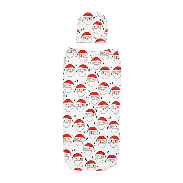 2 Pcs Set Infant Santa Claus Printed Muslin Swaddle Wrap And Hat