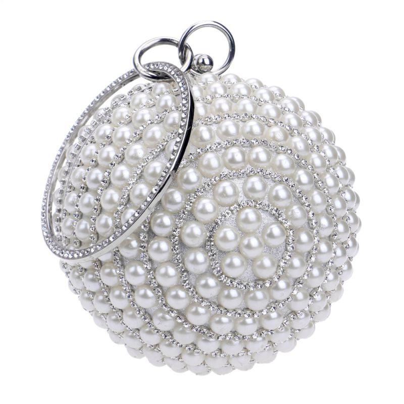 Good Quality Women Colored Imitation Pearl Ball Shape Evening Handle Bag