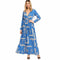 Fashion Bright Color Ethnic Print Long Sleeves Loose Pattern Maxi Dress