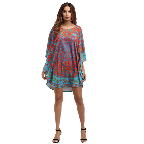 New Design Bohemian Printed Women Loose Pattern Pullover Dress