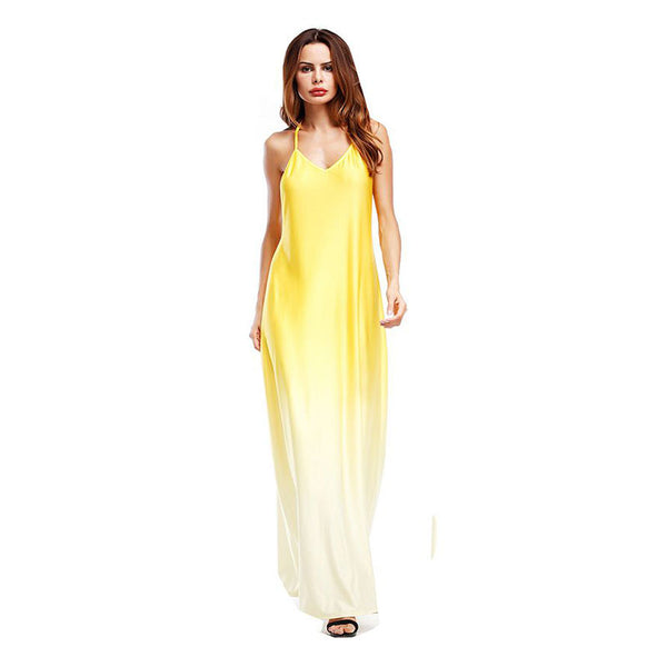 Creative Gradient Color Design Sexy Women Sleeveless Maxi Slip Dress