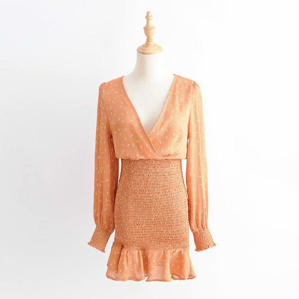 Elegant Women Classic Geometric Printed Long Sleeves Tight Dress