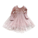 Pretty Girls Princess Style Long Sleeves Knitted Lace Patchwork Dress