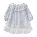 Girls Cotton Long Sleeves Solid Color Lace Design Princess Dress